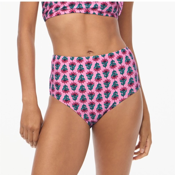 J.Crew One-shoulder bow bikini high waisted bottom Resort Pink Bright floral M - Picture 3 of 14